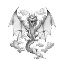 A dragon made of clouds and sun rays tattoo design idea