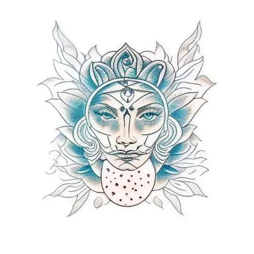 half leo face / half goddess with touch of mandala and flower tattoo design idea