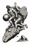Sysiphus rolling a boulder uphill while Icarus is falling from the sky tattoo design idea