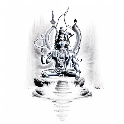 hindu god shiva, in a waterfall and mountain setting tattoo design idea
