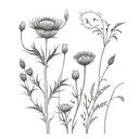 Heather, thistle, poppy, pasture with grass tattoo design idea