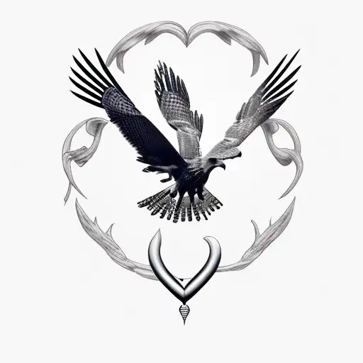 hawk hunting a realistic heart tattoo design idea