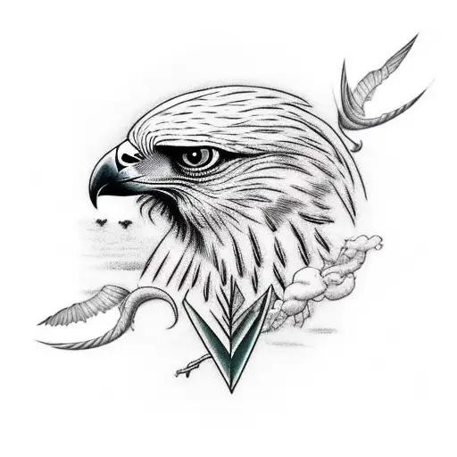 hawk hunting a heart in the nature tattoo design idea