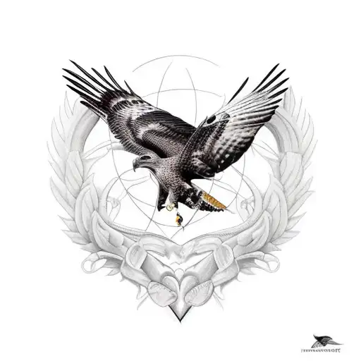 hawk hunting a realistic heart tattoo design idea