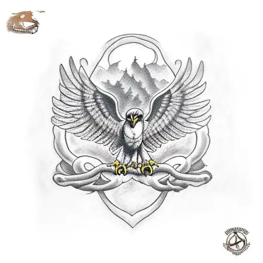 hawk hunting a heart with the paws in the nature tattoo design idea