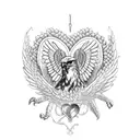 hawk hunting a heart with the paws in the nature tattoo design idea