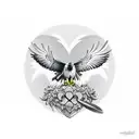 hawk hunting a heart with the paws in the nature tattoo design idea