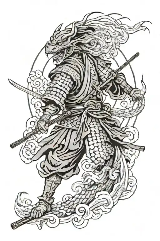 Ronin samurai warrior, Japanese dragon, Japanese setting tattoo design idea