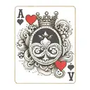 A playing card with the sign of ace, king and queen and a pinup queen in the center with a crown tattoo design idea