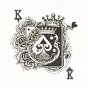 A playing card with the sign of ace, king and queen and a pinup queen in the center with a crown tattoo design idea