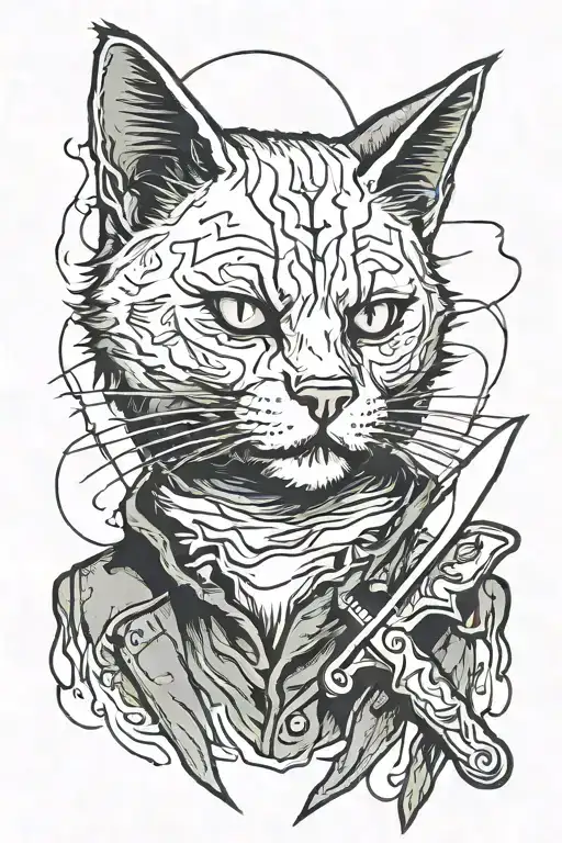 Michael Myers cat with knife tattoo design idea
