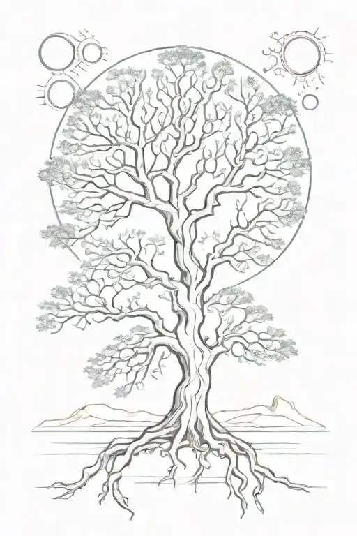 darwin tree of life with an african fever tree growing out of one of the branches tattoo design idea