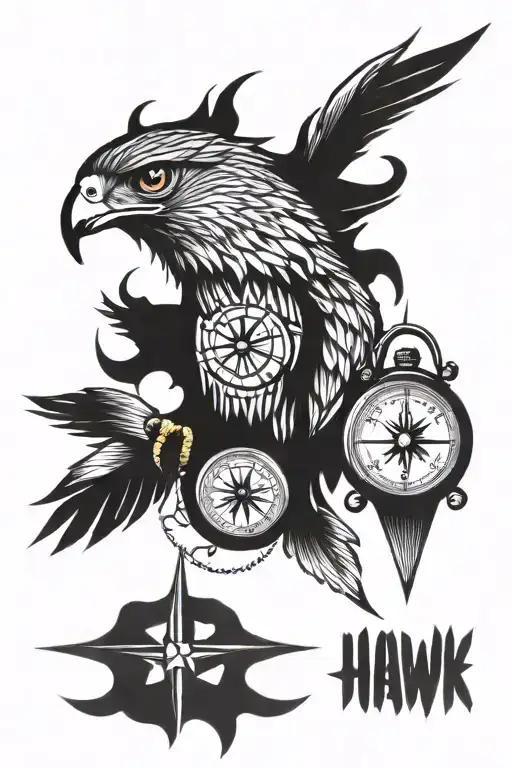 ONLY ONE HAWK HEAD AND COMPASS AND ONE THOUSAND NINE ONE HUNDRED SEVENTY THREE tattoo design idea