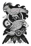 hawk head with 1973 inscription and small compass tattoo design idea