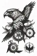 ONLY ONE HAWK HEAD AND COMPASS AND ONE THOUSAND NINE ONE HUNDRED SEVENTY THREE tattoo design idea