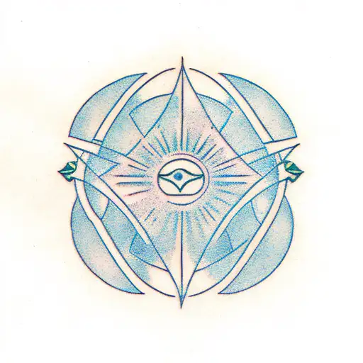 dart, circle, triangle, horizontal lane tattoo design idea