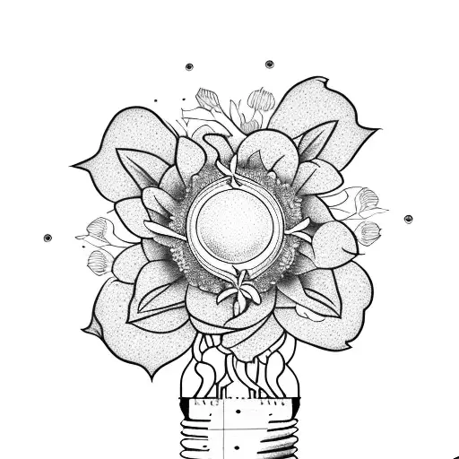 light bulb with six flowers tattoo design idea