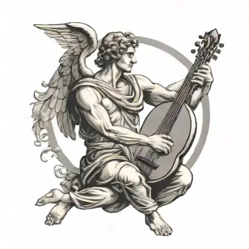 A minimalist design of Apollo playing the lyre, with a black-grey color scheme tattoo design idea