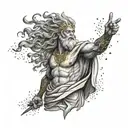 A modern interpretation of Zeus holding a lightning bolt, with intricate dotwork details tattoo design idea
