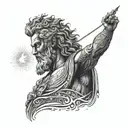 A modern interpretation of Zeus holding a lightning bolt, with intricate dotwork details tattoo design idea