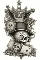 skull and crown and clock and cards  tattoo design idea