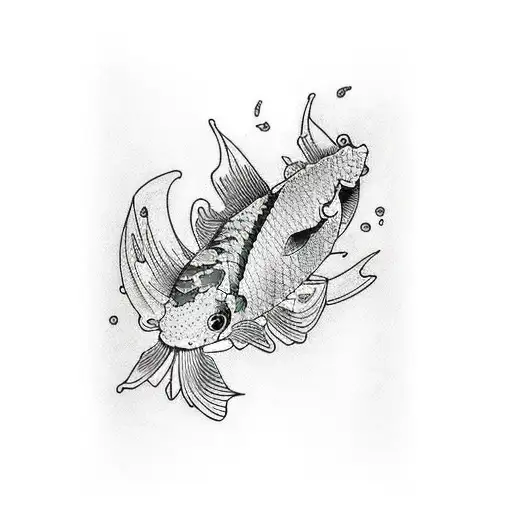 koi fish with nature like leaves and flowers tattoo design idea