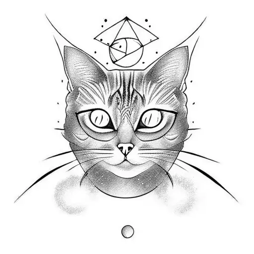 Cat with very big eyes in space, Japanese anima style, one color tattoo design idea