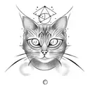 Cat with very big eyes in space, Japanese anima style, one color tattoo design idea