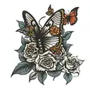 dead butterfly with roses tattoo design idea