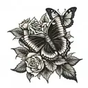 dead butterfly with roses tattoo design idea