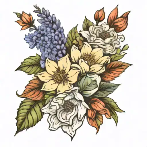 Sketch "January October july Birth Flower Bouquet" Tattoo Design Idea tattoo design idea