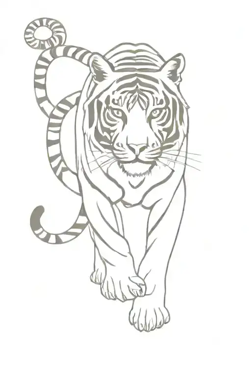 oriental tiger walking tattoo design idea