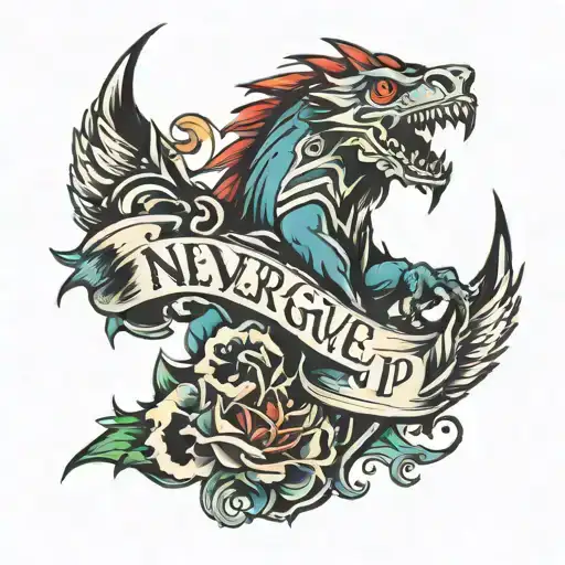 never give up attitude tattoo design idea