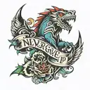 never give up attitude tattoo design idea