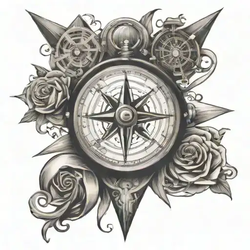 compass points at heart shape tattoo design idea