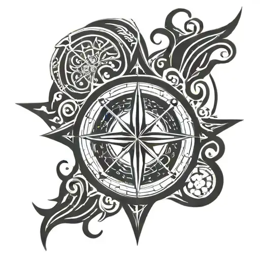 Japanese compass heart tattoo design idea