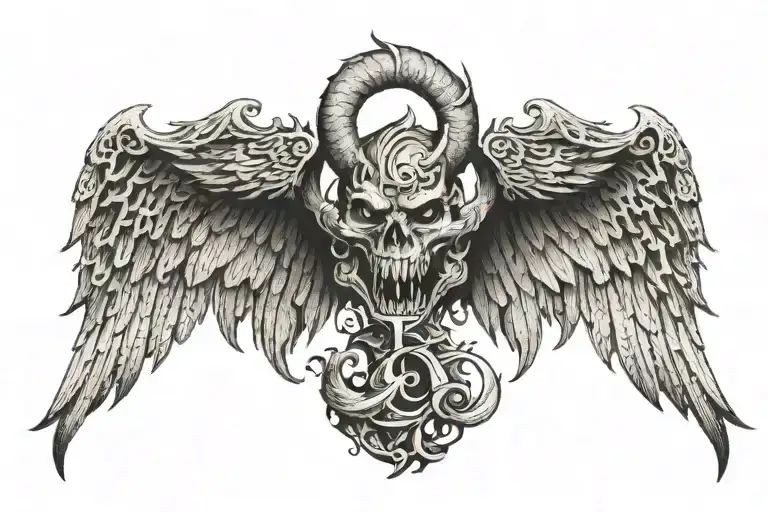 C and J letters devil wing tattoo design idea