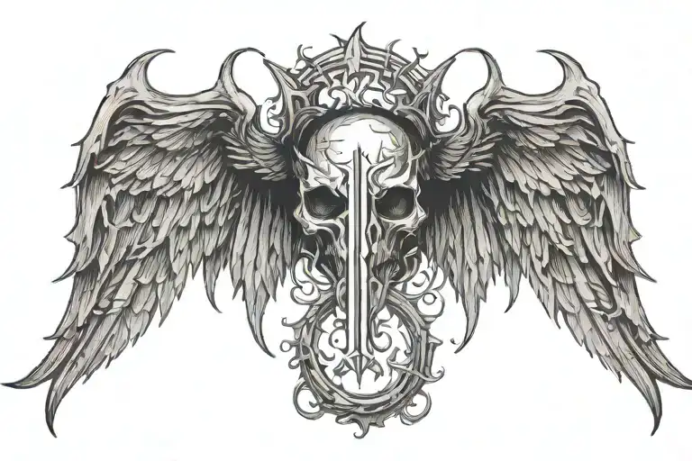 C and J letters devil wing tattoo design idea
