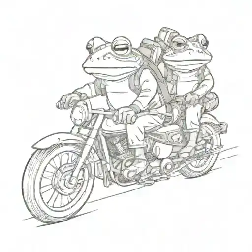 Frog and Toad riding a motorcycle tattoo design idea