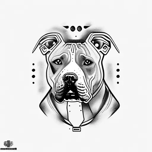 A realistic portrait of your pitbull with a dark twist tattoo design idea