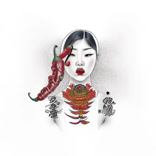 Girl with chili pepper tattoo design idea