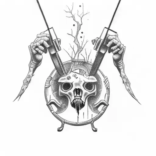 Tattoo machine with zombie hands tattoo design idea