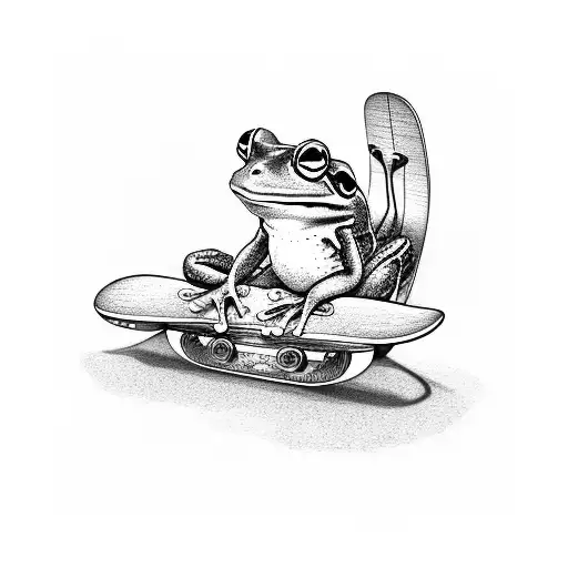 cute frog on skateboard  tattoo design idea