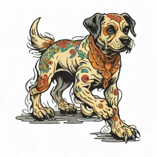 one ghost dog touch alive dog  tattoo design idea