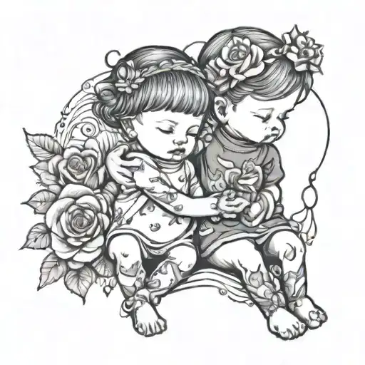 baby girls holding hands holding each other big brother  tattoo design idea