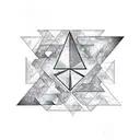 A mantra written in a triangle shape with a star in the center tattoo design idea
