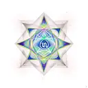 A mantra written in a triangle shape with a star in the center tattoo design idea