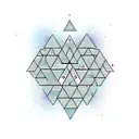 A mantra written in a triangle shape with a star in the center tattoo design idea