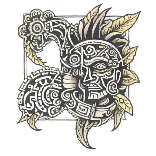 spanish aztec tribal fore arm sleeve tattoo design idea