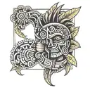 spanish aztec tribal fore arm sleeve tattoo design idea